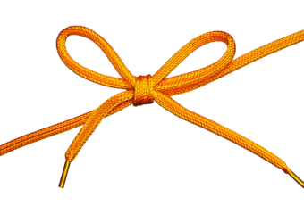 Yellow shoelace with bow isolated on transparent or white background