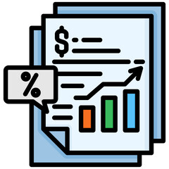 Sale report icon in Flat Color Style With Outline. Simple Vector Design. Simple Vector Flat Icon
