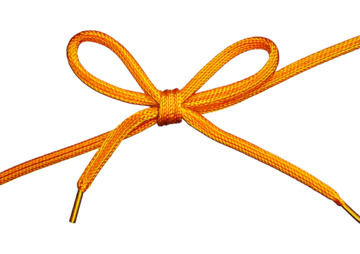 Yellow shoelace with bow isolated on transparent or white background