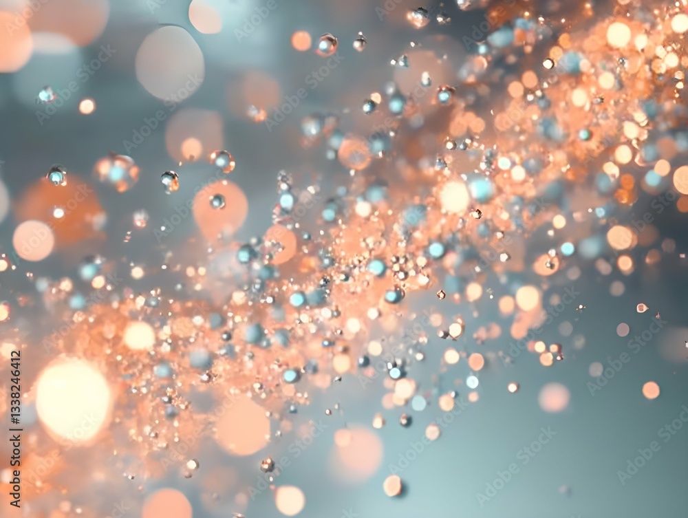 Aufkleber glittering abstract background with sparkling droplets and bokeh lights in warm golden and cool blue