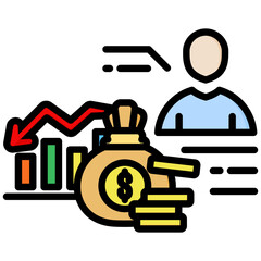 Bankrupt icon in Flat Color Style With Outline. Simple Vector Design. Simple Vector Flat Icon