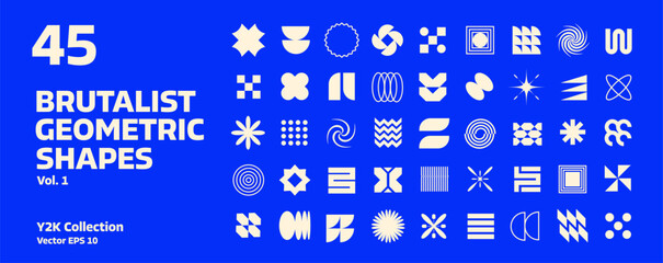 Brutalist abstract geometric shapes. Memphis, basic geometric elements. Aesthetic boho elements. Simple shapes, symbols and frames y2k style. Vector illustration