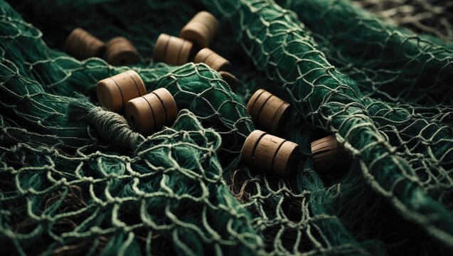 A fishing net is a device utilized for catching fish. These nets are constructed from fibers interwoven in a grid-like pattern. Some types of fishing nets are referred to as fish traps, such as fyk...