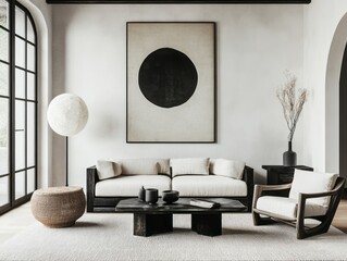 Modern and minimalist living room with art and neutral tones