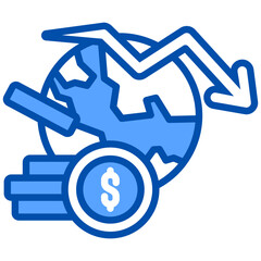 Financial Crisis icon in Blue Color Style. Simple Vector Design. Simple Vector Flat Icon