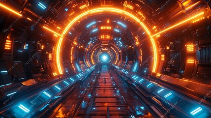 Futuristic Neon Tunnel Sci Fi Background