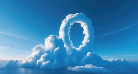 Blue sky with cloud shaped like the number zero.