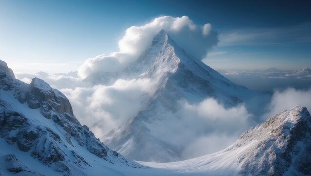 View from summit to mountain