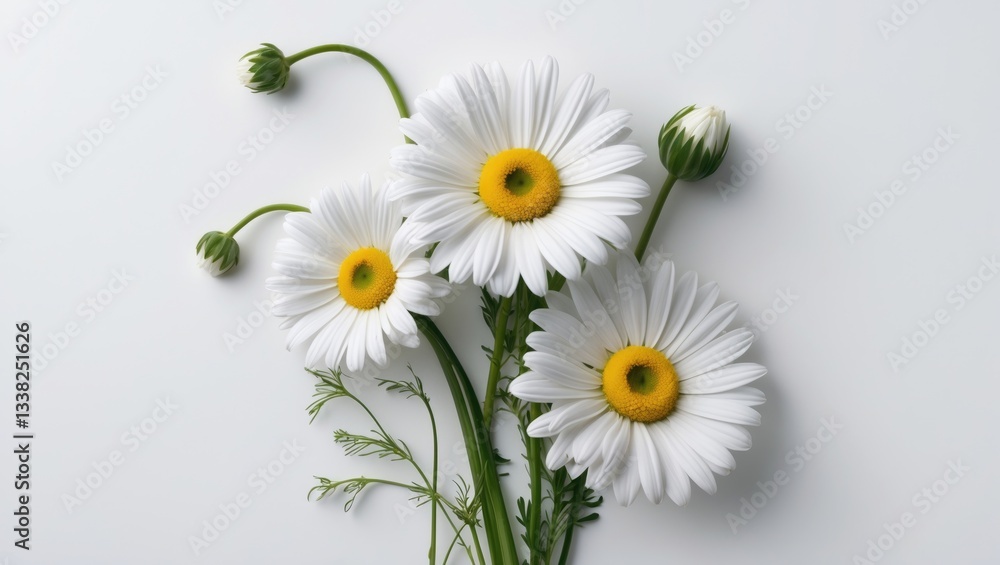 Poster bouquet of white chamomiles against a white background. wild chamomile from the field. spring or sum
