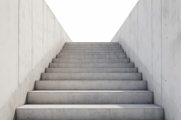 A bright stairway leading upwards towards the sky with glowing light at the top in a surreal architectural design