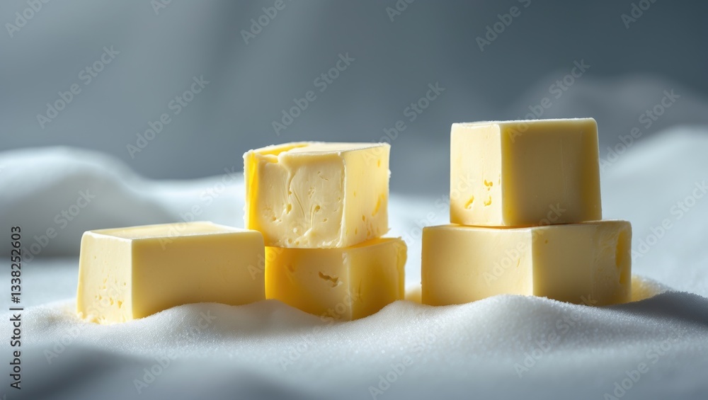Aufkleber Butter cube separated on a white surface with a clipping path and complete depth of field.