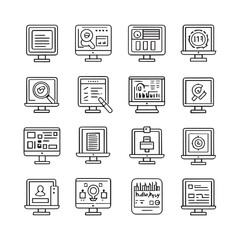 Fototapeta premium Quality control set of web icons in line style. Quality Check computing icons for web and mobile app. Containing inspection, evaluation, production, quality assurance, certificate.