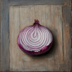 Fresh red onions and slices on a wooden board, showcasing a natural and organic vegetable for cooking