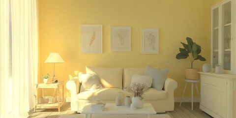 A bright living room with warm tones and comfortable furnishings