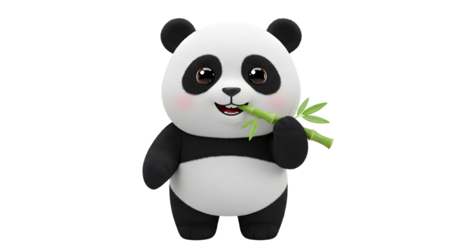Adorable Cartoon Panda Holding Bamboo in a Cheerful Pose