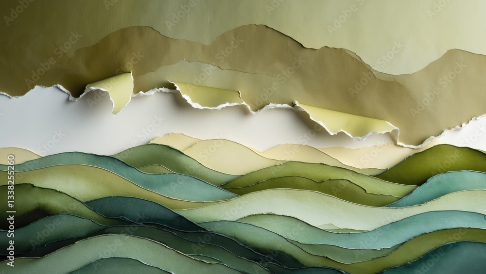 Aufkleber abstract art backdrop featuring green and olive hues. watercolor canvas painting with a soft khaki g