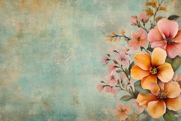 vintage background with flowers on white