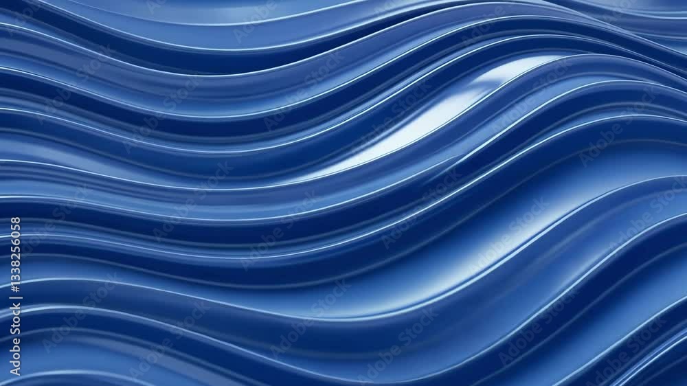 Poster Abstract blue wave pattern with light and shadow creating a smooth flowing surface art design