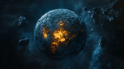 Earth, Moon, and Sun in Space with a Beautiful View of the Universe