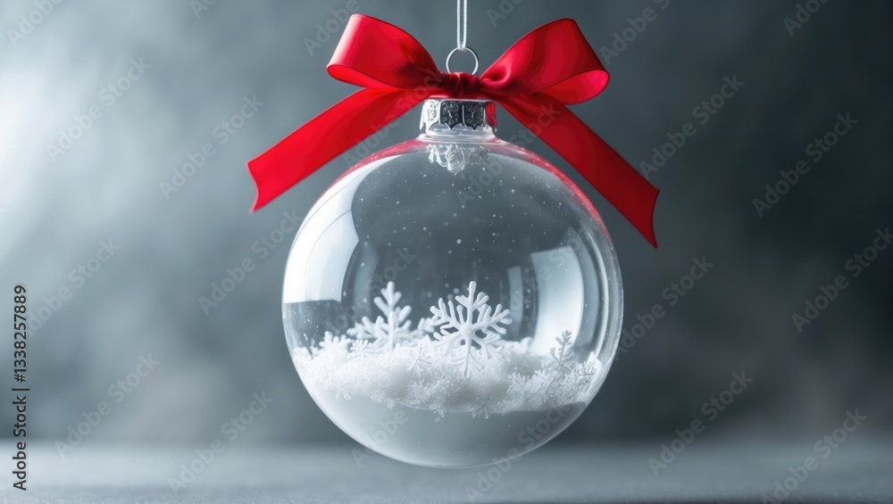 Poster empty transparent christmas ball against a background with space for text.