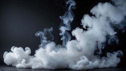 Fog or smoke, steam, and vapor collection isolated on a black background. White cloudiness, mist, or smog backdrop.