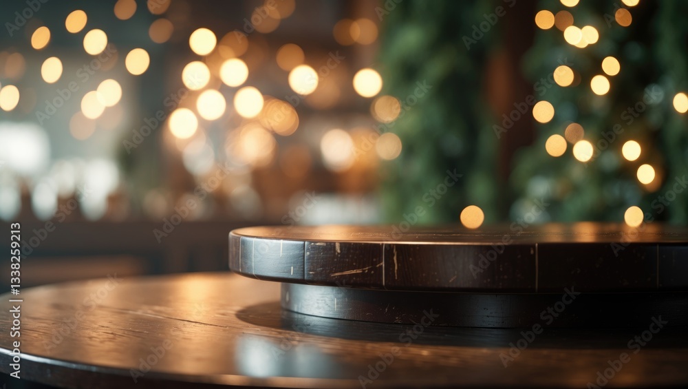 Aufkleber empty wooden table with a blurred background of an abstract scene in front of a coffee shop or resta