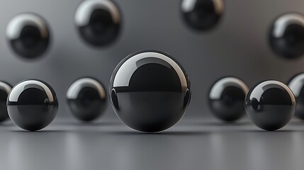 Glossy Black Spheres Abstract Composition