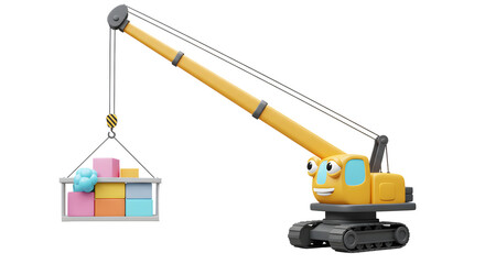 Crane lifting cage of colorful blocks suitable for construction, building, education, childhood, toys, industrial concepts in graphic design projects.