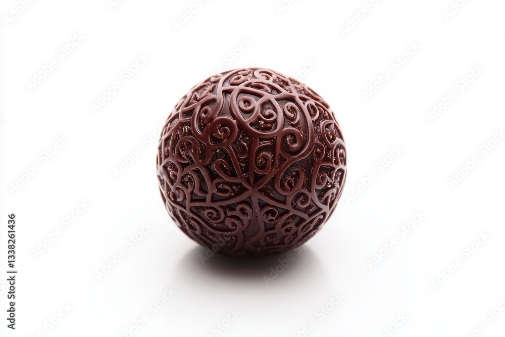 Aufkleber exquisite dark chocolate truffle with intricate swirl design on white background captured with studi