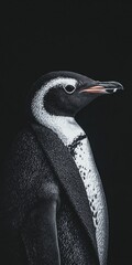 Naklejka premium Stylish Penguin in Profile A Captivating Portrait of Avian Elegance Against a Dark Backdrop