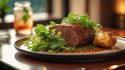 Eating steak can be a highly enjoyable experience. The meat's texture is juicy and tender, enhanced by the spices that infuse each slice, delivering a unique pleasure.