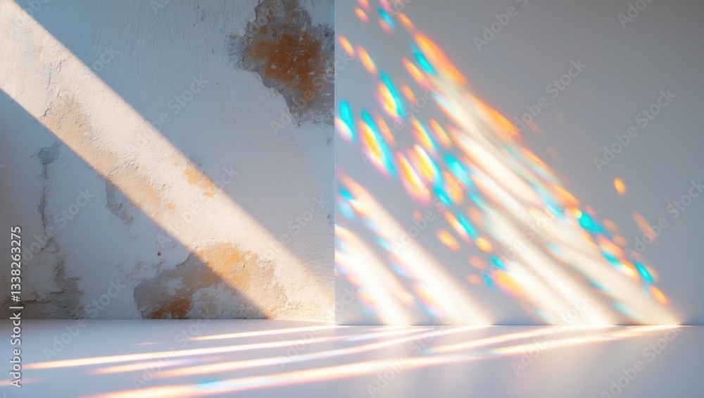 Poster Blurred overlay effect for images and mockups. Wall texture featuring an organic drop shadow and rays of light.