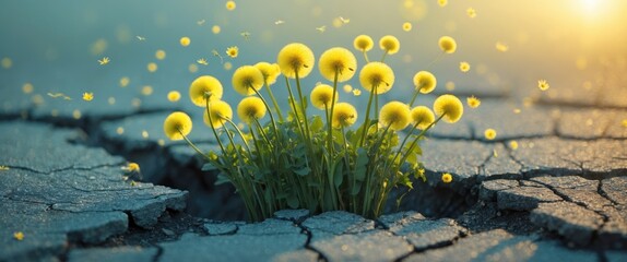 Bright hope of life. Plants have broken through asphalt and are stretching towards the light.