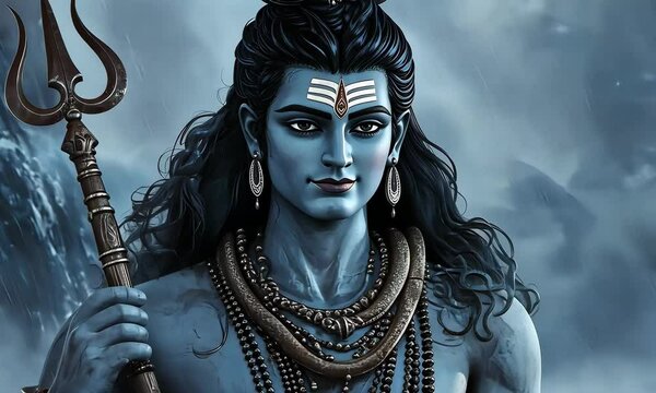 An artistic representation of Lord Shiva with his trident (trishul) and damaru