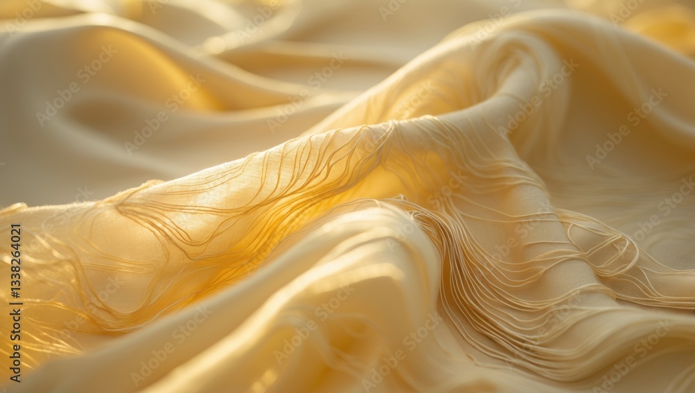 Poster blurred yellow fabric texture showcasing subtle patterns, evoking a soft glow and complex weave desi