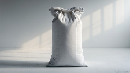 filled white sandbag isolated on a white backdrop