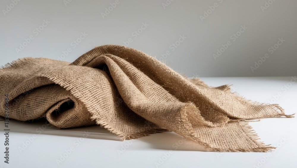 Poster burlap hessian fabric draped on a white background.