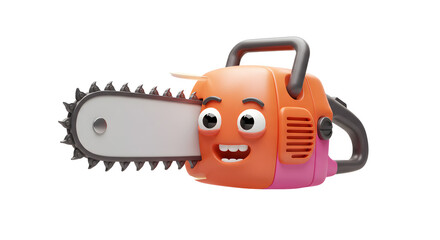 Fototapeta premium Chainsaw with a smiling face is a fun and quirky illustration perfect for creating unique designs for woodworking or Halloweenthemed projects.