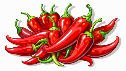 Fresh red hot chili peppers arranged on a transparent background showcasing their vibrant color and unique shape, red hot chili peppers isolated on White background 