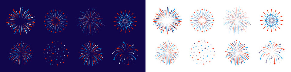 Fireworks set. Vector firework sign isolated with stars and sparks. Firework exlposions in the sky.