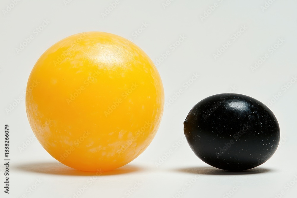 Poster contrasting spheres two balls yellow and black object simplicity minimalism studio shot light shadow