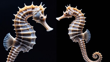 The desiccated seahorse against a plain black background.