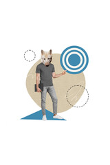 Collage 3d of challenge ambitions funny mask businessman wolf hardworking like animal directing...