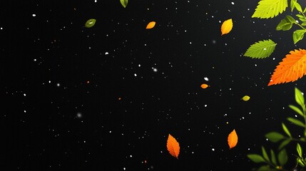 Autumn leaves falling against a black background