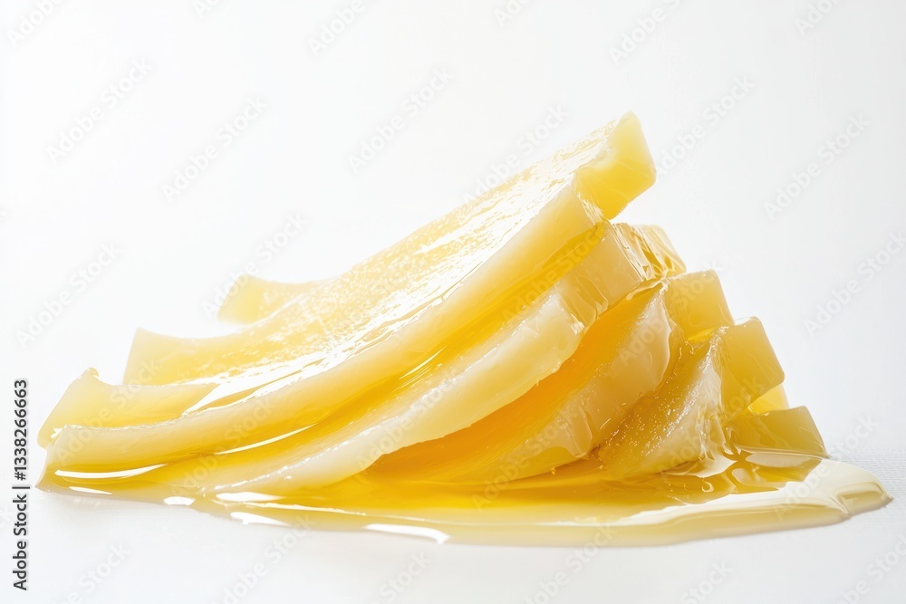 Poster minimalist presentation of stacked konjac slices with a smooth surface against white blackground for