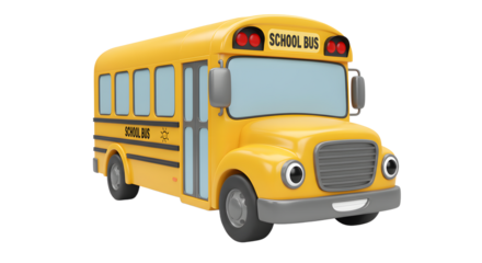 Yellow school bus with a smiley face, perfect for backtoschool designs, educational materials, childrens products, transportationthemed projects.