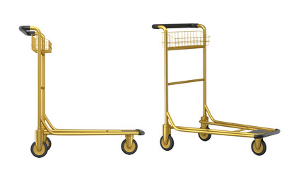 Set of Airport luggage cart or baggage trolley side on white background. 3d render element of hotel service on vacation