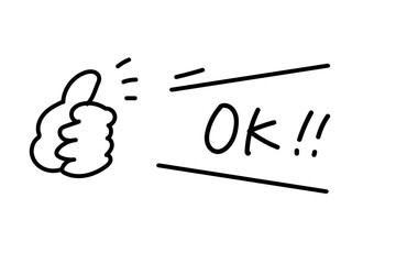 手描き風 落書き風 ラフな手のジェスチャー　OK　オーケー アイコンとふきだしのイラスト