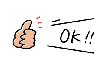 手描き風 落書き風 ラフな手のジェスチャー　OK　オーケー アイコンとふきだしのイラスト