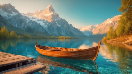 Obraz premium boat at Lake Braies during sunset